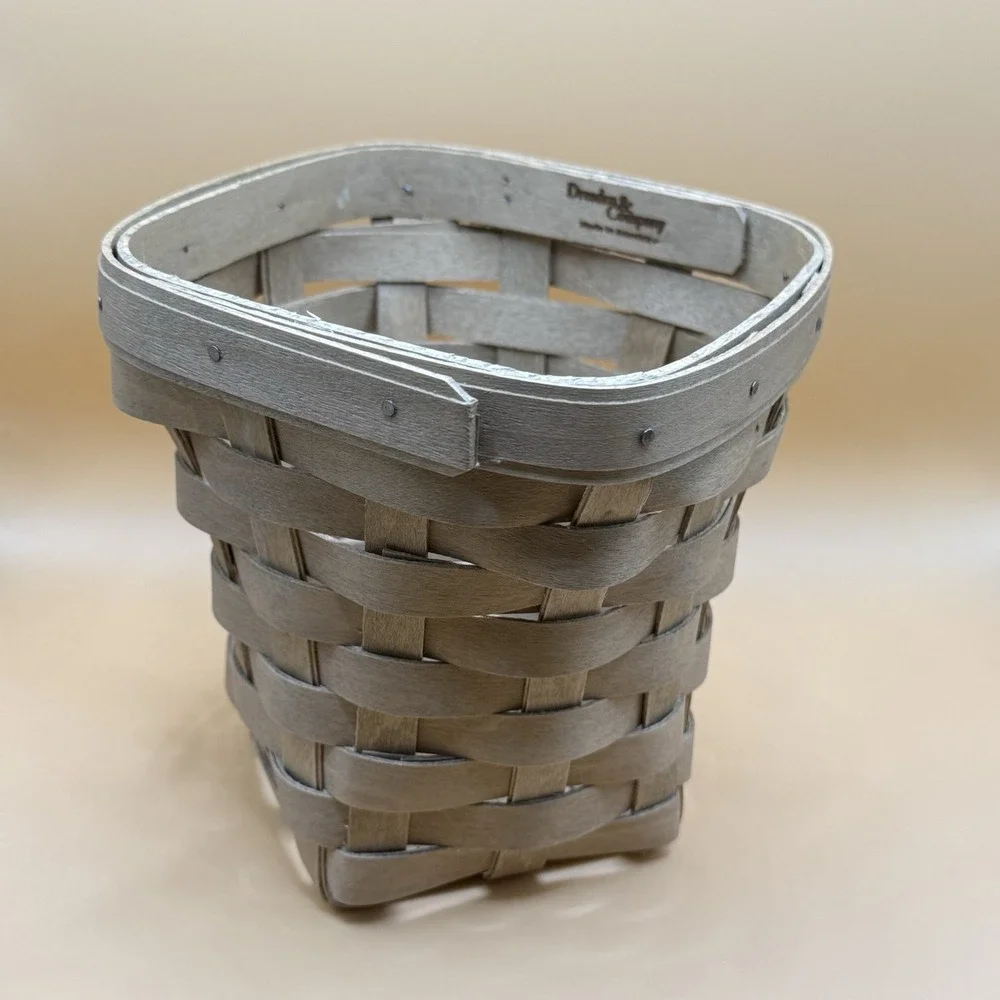Dresden & Company Small‎ Gray Storage Basket Signed Tall Turned Out Primitive
